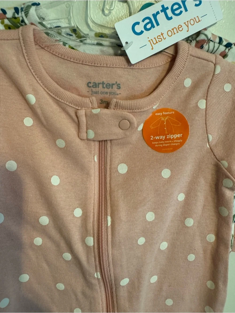 NWT 2 Pk Carter's Pink Polka Dot Zip Front Baby One-Piece